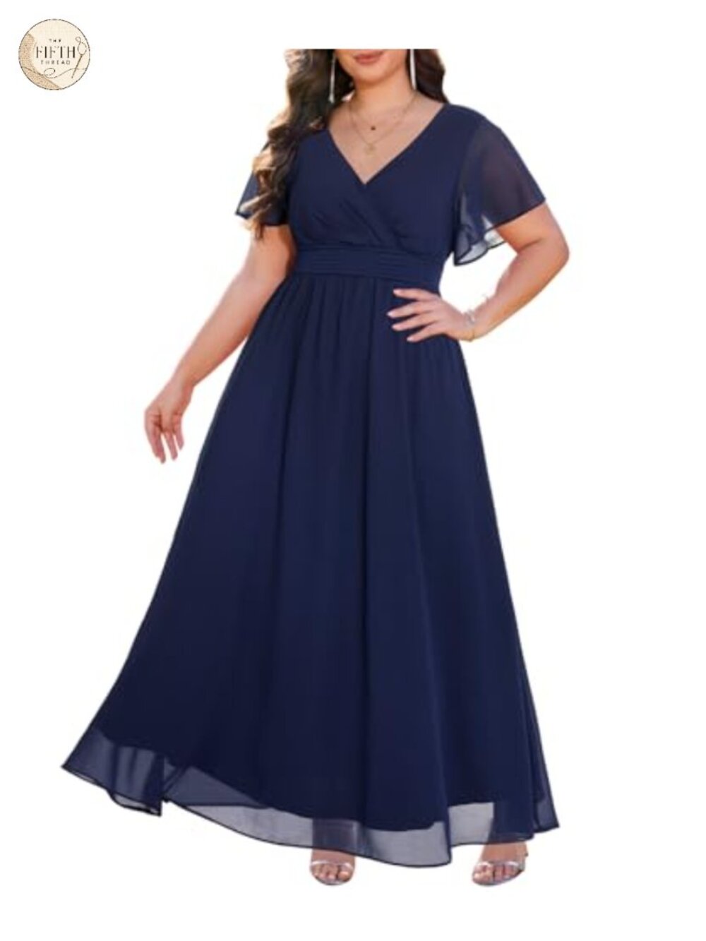 Plus Size Formal Maxi Dress Flutter Sleeve Wedding Guest Gown